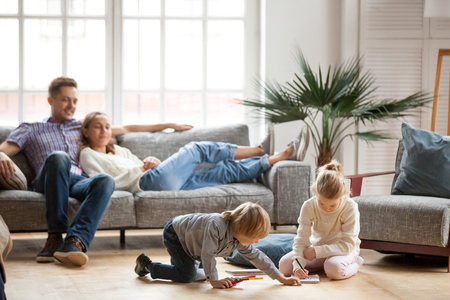 Kids playing in a stylish living room fit for both parents and children.