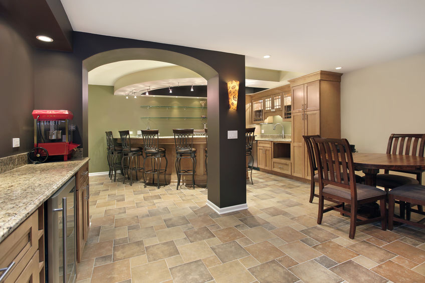 basement redesign with kitchen and bar 